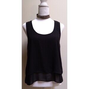 Forever 21 Black Chiffon Ruffle Tiered Tank Top Size Small